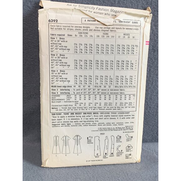 Simplicity 6392 Vintage Sewing Pattern Misses Dress Size 18 60s - Picture 2 of 2